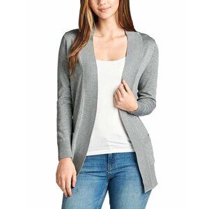 Active Basic Open Front Gray Knit Cardigan Sweater Lightweight